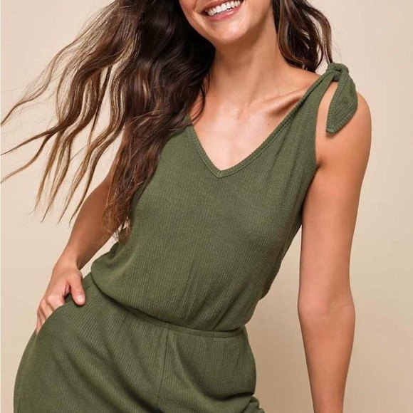Lulus Belmore Olive Green Ribbed Sleeveless Jumpsuit Small - Picture 4 of 8